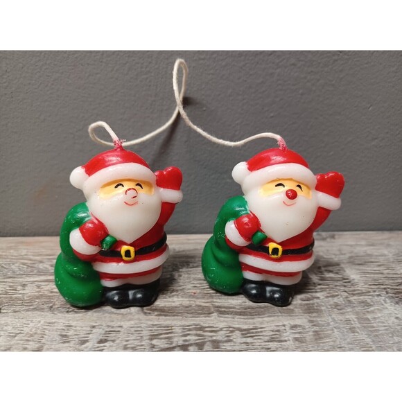 Vintage Unused Pair Of 2 Double Wick Mini Christmas Santa Candles - Picture 1 of 2